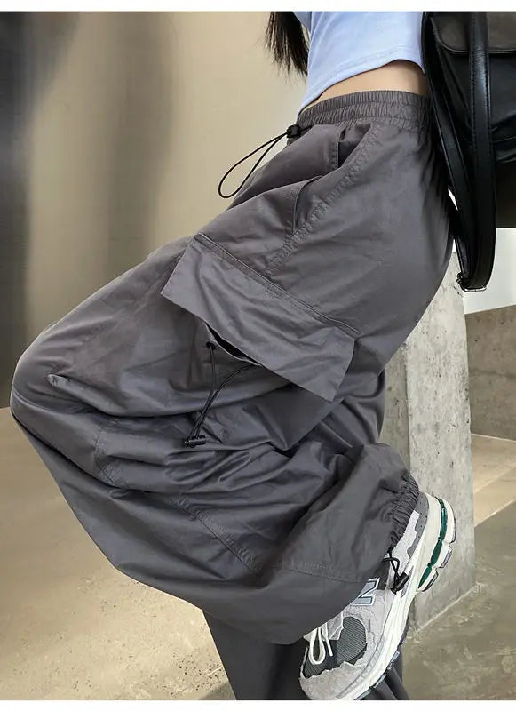 2025 Cargo Pants Women Retro Workwear Casual Baggy Straight Trousers Fashion Wide Leg Pockets Joggers Trousers Y2k Streetwear
