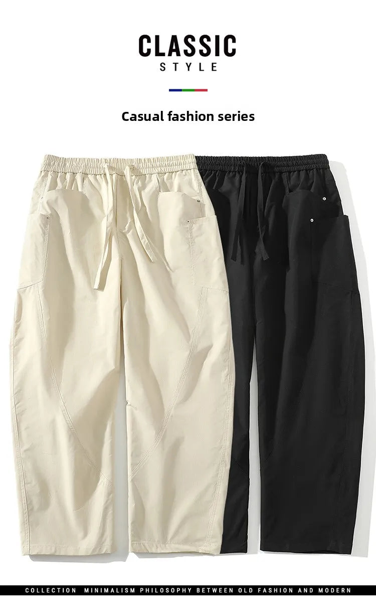 Men's Spring Summer Fashion Cargo Pants with Elastic Solid Color Multi-Pocket Long Pants Suitable for Outdoor Sports and Leisure