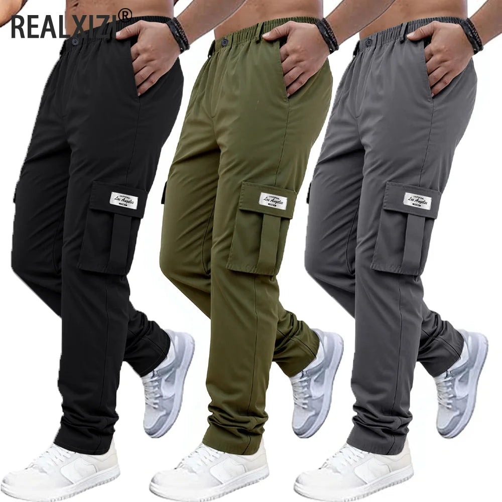 Men's Cargo Pants Sweatpants Men's Outdoor Hiking Sports Jogging Tactical Pants Elastic Waist Casual Long Pants Overalls