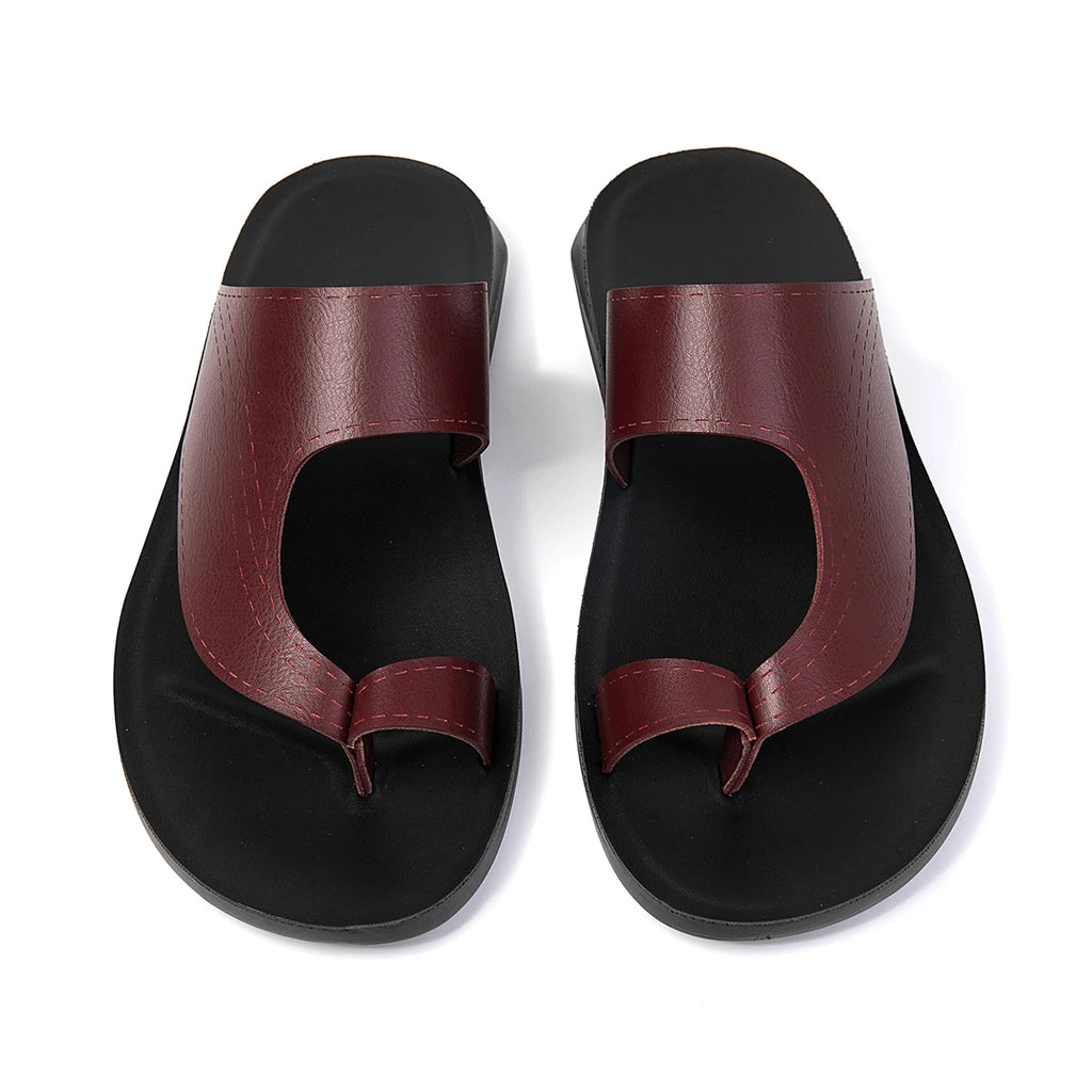 Summer Sandals High Quality Leather Men Bare Toe Slippers Men Shoes Slip on Casual Shoes Outdoor Mens Slides Comfy Beach Sandals