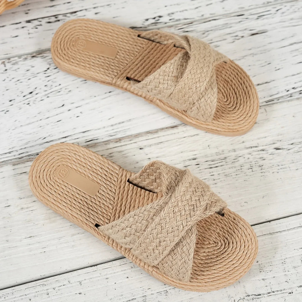 Summer Women Slippers Trend Fashion Straw Sandals Indoor Outdoor Beach Slippers Casual Flat Shoes Slides Women Zapatos De Mujer