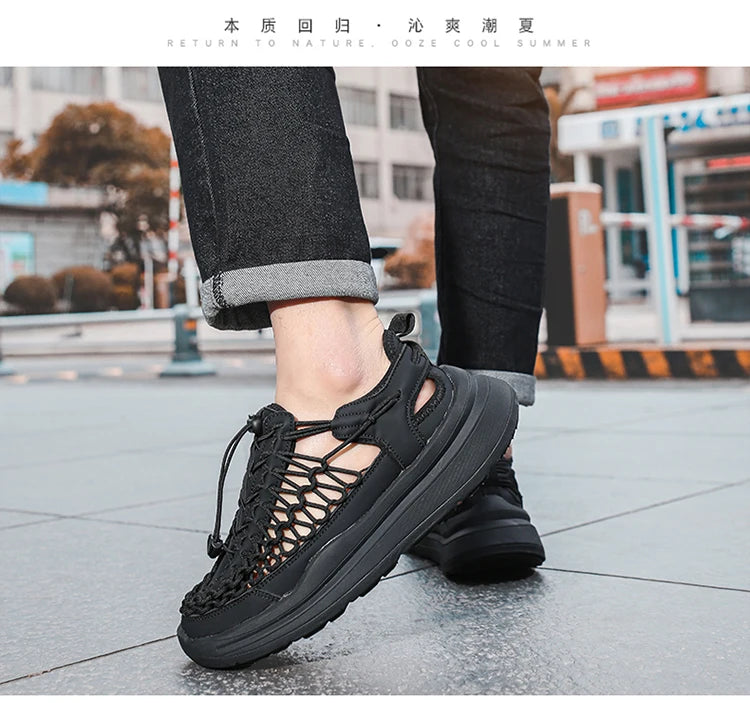 Summer Men Sandals Fashion Handmade Weaving Design Beach Sandals Breathable Casual Flat Sandals Outdoor Couples Sandals Size