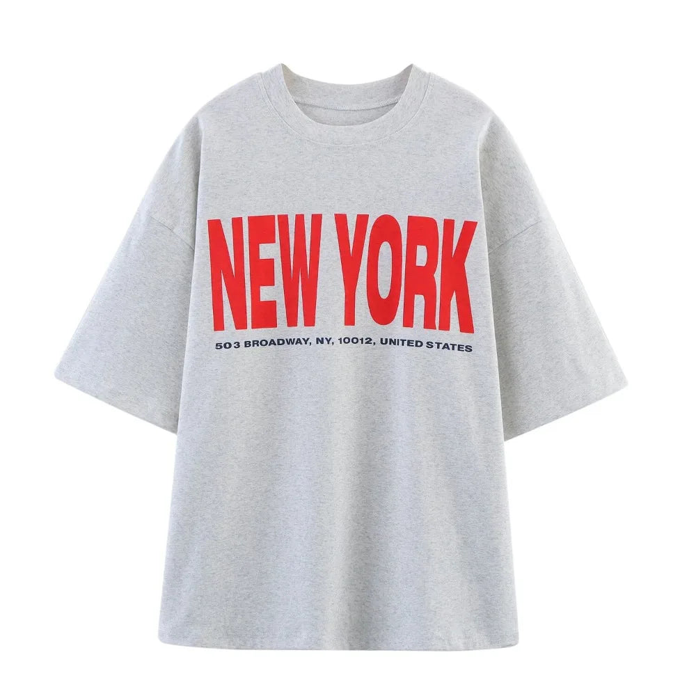 Aesthetic Oversized Text Print T-shirts for Women Casual O-Neck Tees with Contrasting Text Fashion Comfy Short Sleeves T-shirts