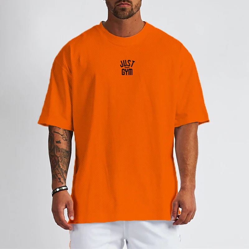 Oversized T shirt Men Loose Drop Shoulders Gym Clothing Bodybuilding Fitness Streetwear Hip-Hop T-shirt Quick Dry Mesh Sport Tee