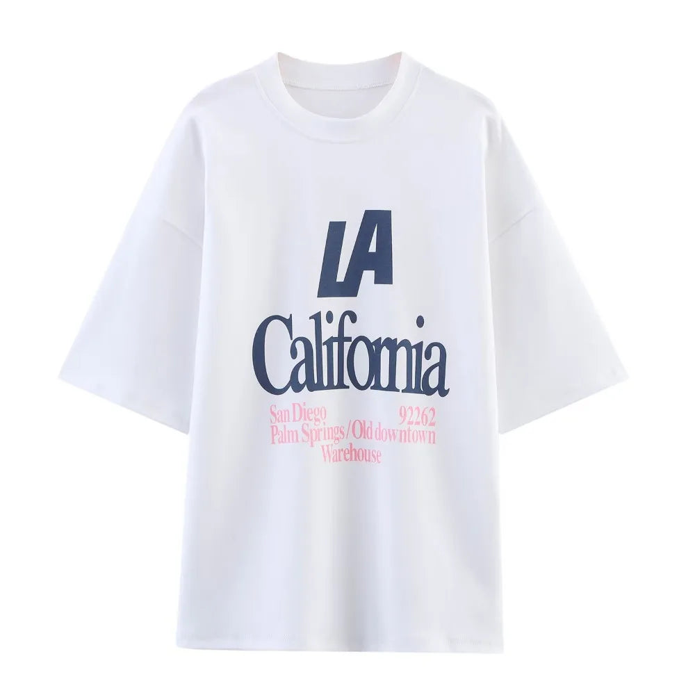 Aesthetic Oversized Text Print T-shirts for Women Casual O-Neck Tees with Contrasting Text Fashion Comfy Short Sleeves T-shirts