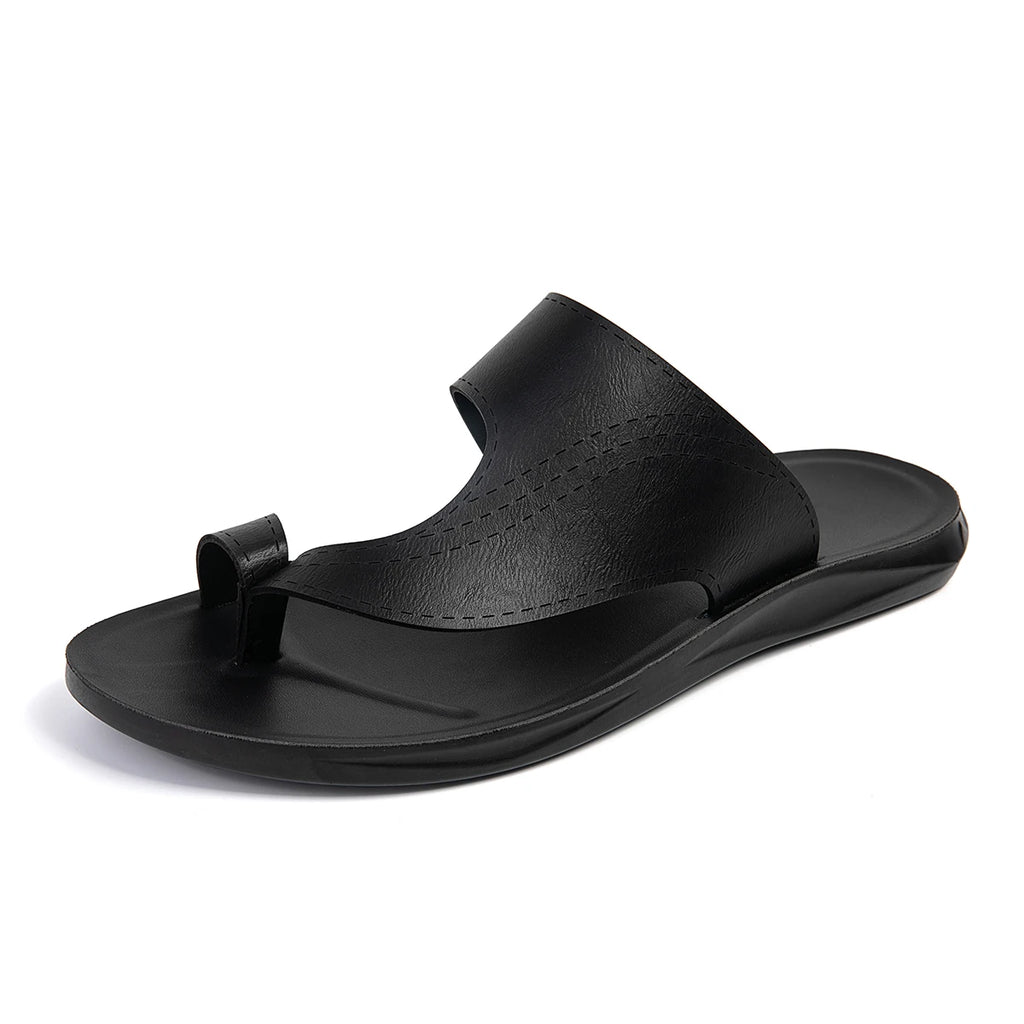 Summer Sandals High Quality Leather Men Bare Toe Slippers Men Shoes Slip on Casual Shoes Outdoor Mens Slides Comfy Beach Sandals