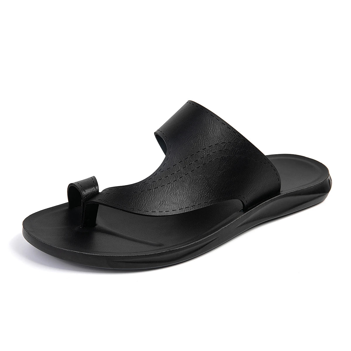 Summer Sandals High Quality Leather Men Bare Toe Slippers Men Shoes Slip on Casual Shoes Outdoor Mens Slides Comfy Beach Sandals