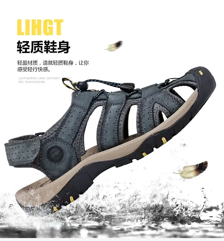 Summer Sandals Men's Baotou Beach Shoes Soft Soled Leather Anti Slip Outdoor Hollow Breathable Daily Casual Men's Shoes Slippers