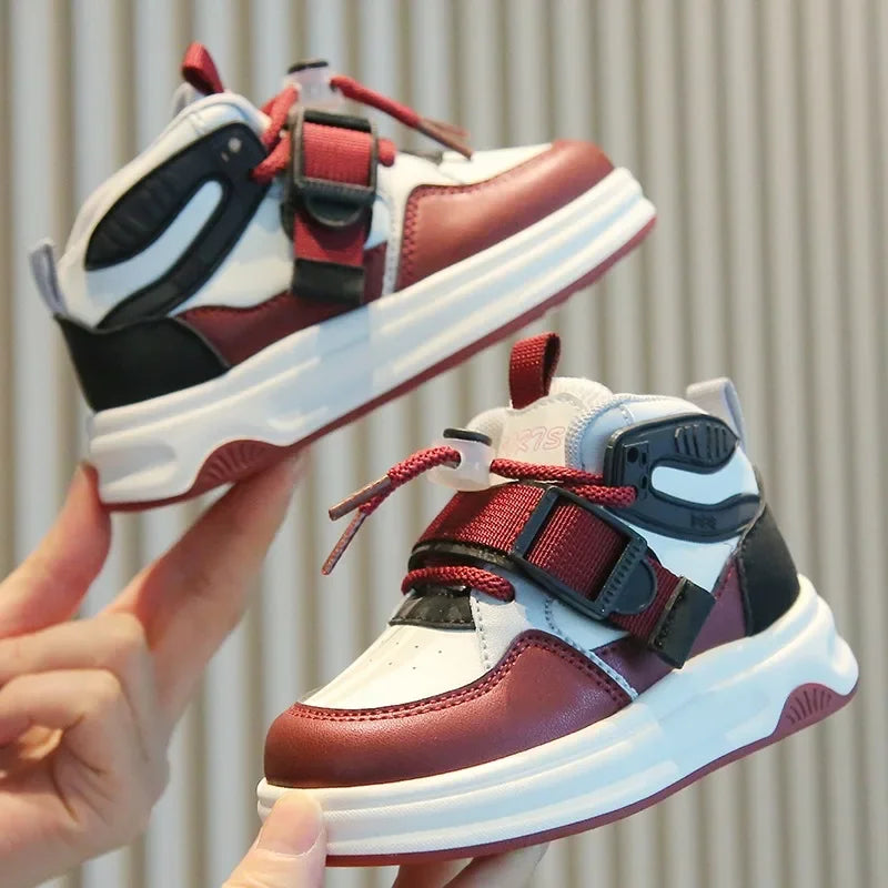 Kid Sneakers 2025 Spring Autumn Boys Causal High Top Sneakers Girls School Versatile Children's Chunky Basketball Shoes Non-slip
