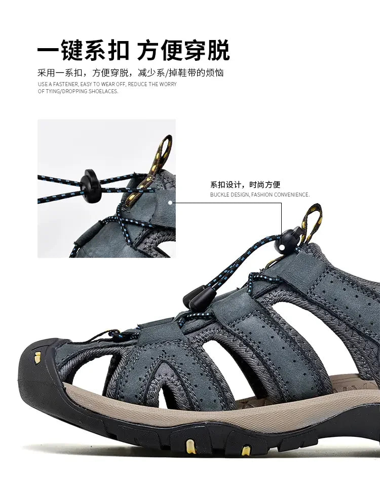 Summer Sandals Men's Baotou Beach Shoes Soft Soled Leather Anti Slip Outdoor Hollow Breathable Daily Casual Men's Shoes Slippers