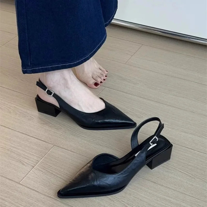 Summer Women's Cover Toe Sandals Elegant Shallow Slip On Shoes Comfort Low Heel Dress Street Style Shoes woman heeled sandals