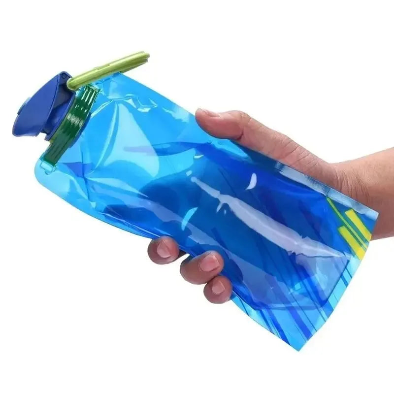 Foldable Water Bottles Flexible Reusable Travel Water Bottle Plastic Water Pouch Soft Flask Water Bag With Carabiner Clip