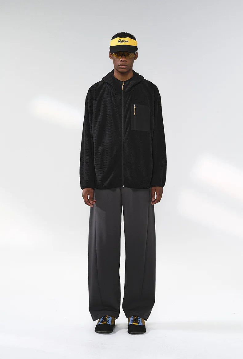 Winter Outdoor Windproof Wavy - Patterned Stand - Collar Zip - Up Jacket Unisex Loose-fitting Casual Warm Windproof Jacket.