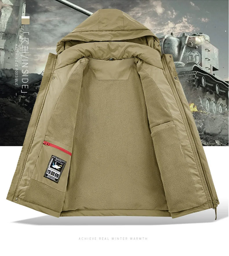 Winter Jacket Men Outwear Fleece Liner Warm Hooded Men multi-pocket Cargo Jacket Men Windproof Casual Hiking Coat Male Clothing