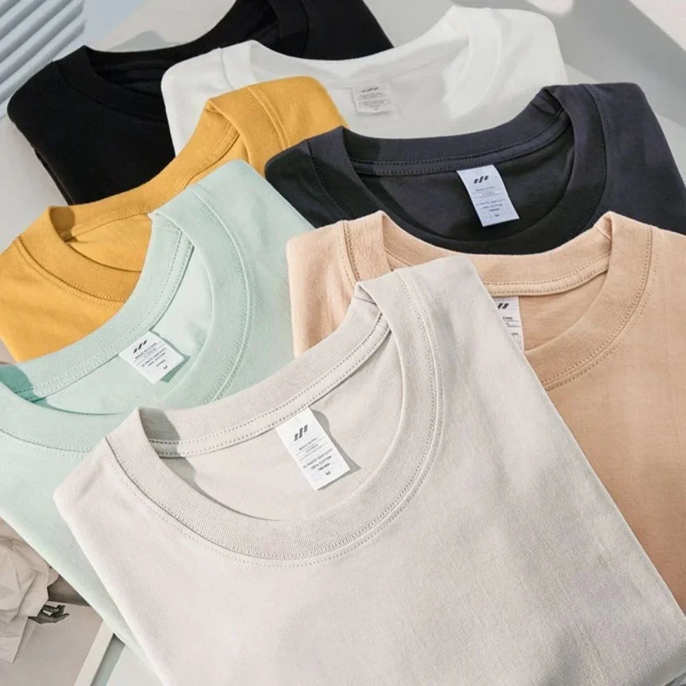 500grams T Shirts Oversized Loose Heavy Weight Cotton Solid Drop Shoulder Short Sleeve T-shirt Men for Summer