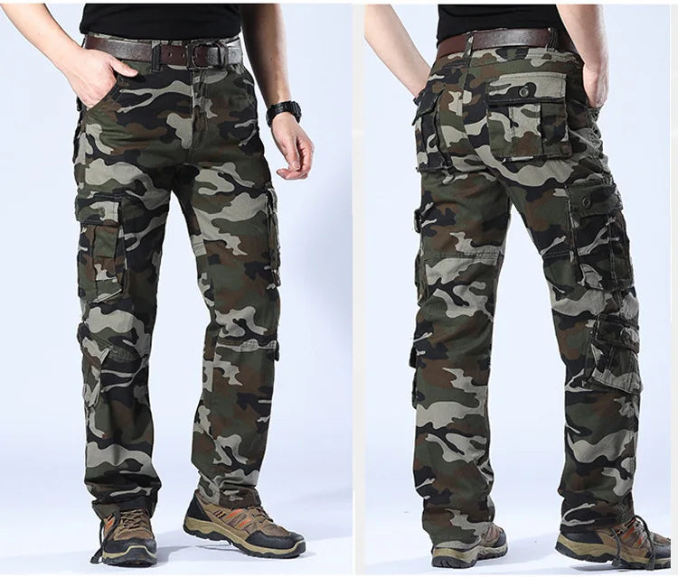 Tactical Cargo Pants Men Military Work Overalls Loose Straight Long Trousers Multi-Pocket Baggy Casual Cotton Army Slacks Pants