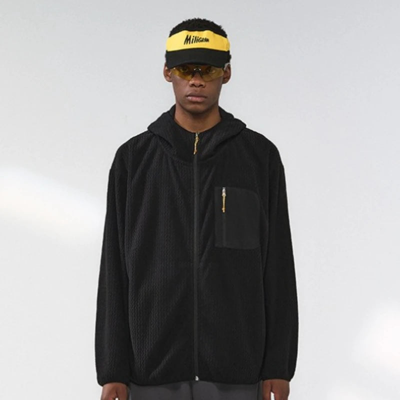 Winter Outdoor Windproof Wavy - Patterned Stand - Collar Zip - Up Jacket Unisex Loose-fitting Casual Warm Windproof Jacket.