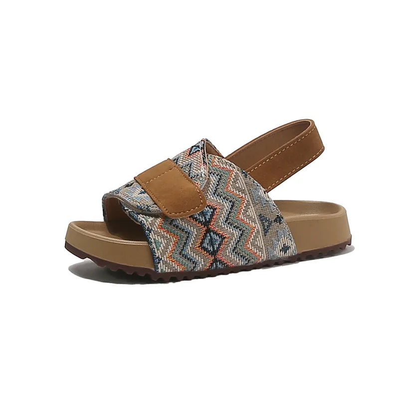 Summer Children Causal Sandals New Boho Toddler Beach Slippers for Girls Outdoor Daily Wear Non-slip Kids Retro Open-toe Sandals