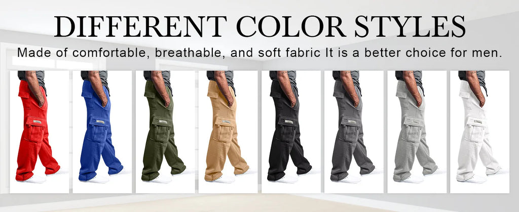 Men'S Cargo Pants Rope Loosening Waist Solid Color Pocket Trousers Comfortable Loose Sports Trousers Casual Wide Leg Pants