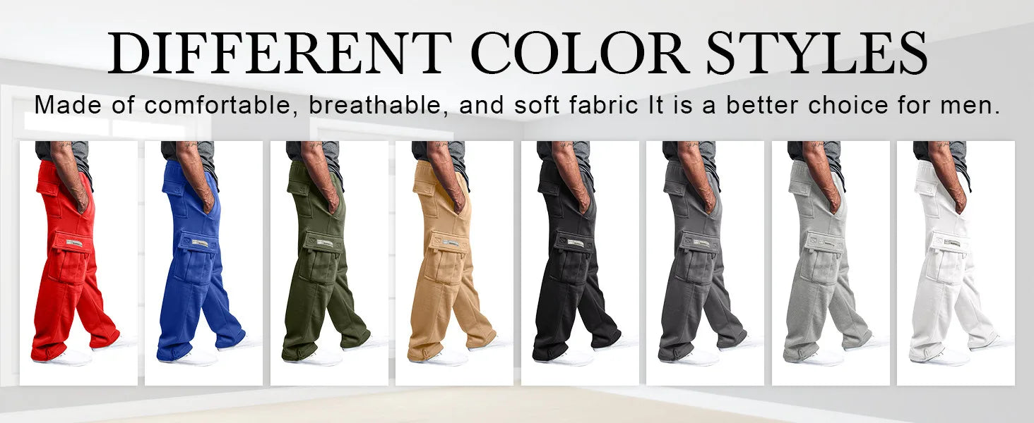 Men'S Cargo Pants Rope Loosening Waist Solid Color Pocket Trousers Comfortable Loose Sports Trousers Casual Wide Leg Pants