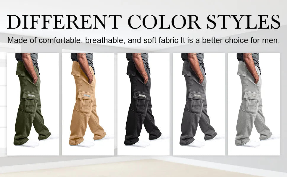 Men'S Cargo Pants Rope Loosening Waist Solid Color Pocket Trousers Comfortable Loose Sports Trousers Casual Wide Leg Pants