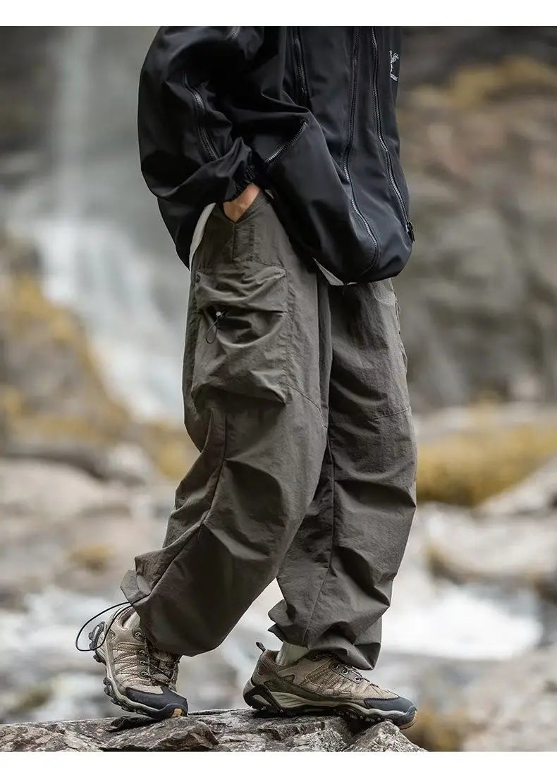 Men's Pants Cargo Punch Pants for Men Summer American Paratrooper Thin Drawstring Casual Outdoor Hiking Pant Loose Casual Trip