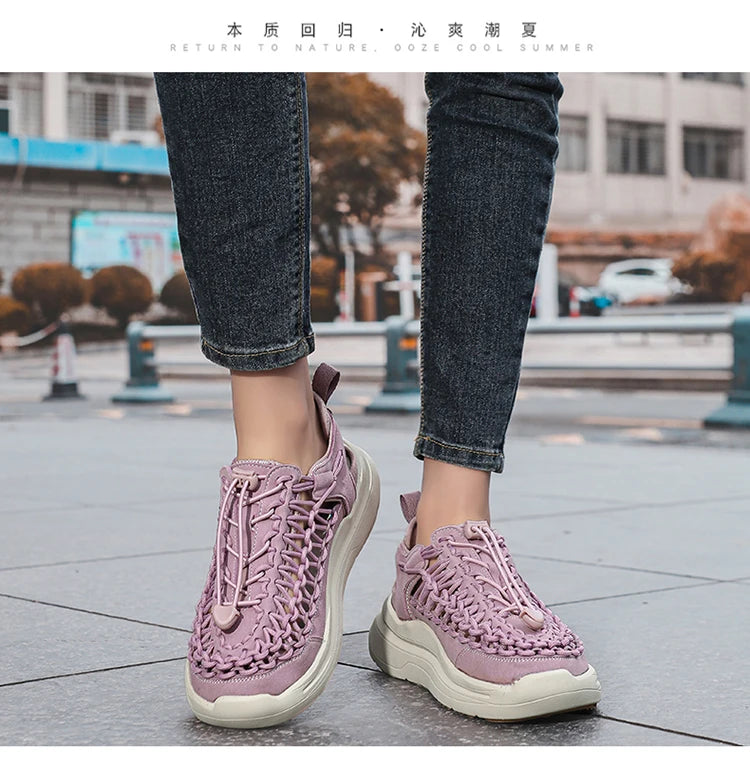 Summer Men Sandals Fashion Handmade Weaving Design Beach Sandals Breathable Casual Flat Sandals Outdoor Couples Sandals Size