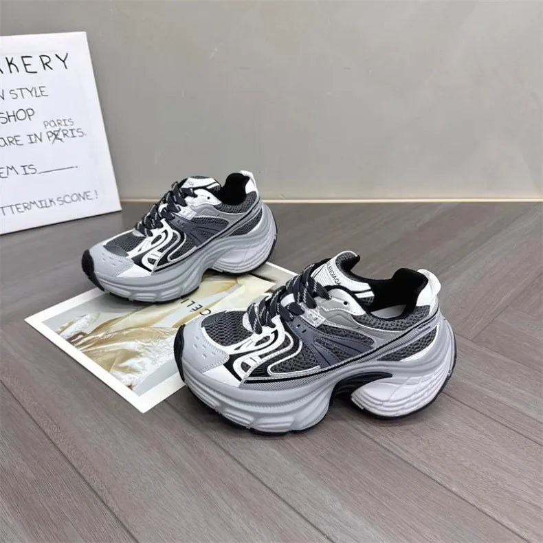 Sneakers for Women 2026 New Style Thick Sole Retro Breathable Lightweight Autumn Height Increasing Casual Sports Shoes Trend