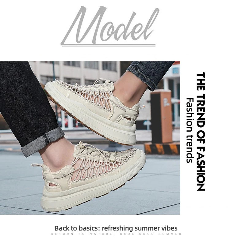 Summer Men Sandals Fashion Handmade Weaving Design Beach Sandals Breathable Casual Flat Sandals Outdoor Couples Sandals Size