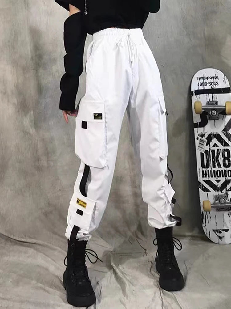 Women Cargo Pants  Harem Pants Fashion Punk Pockets Jogger Trousers With Chain Harajuku Elastics High Waist Streetwear