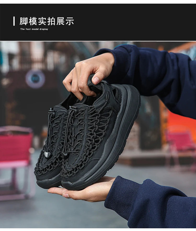 Summer Men Sandals Fashion Handmade Weaving Design Beach Sandals Breathable Casual Flat Sandals Outdoor Couples Sandals Size