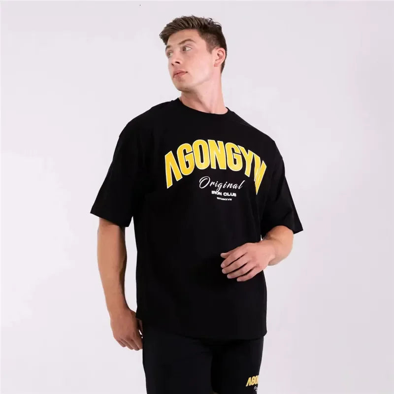 2026 New Sale GYM Oversize Mens T Shirts Oversized Gym T Shirt Plus Size Cotton Tee for Casual Sports & Fitness