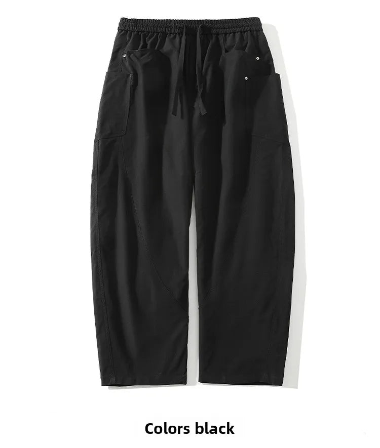 Men's Spring Summer Fashion Cargo Pants with Elastic Solid Color Multi-Pocket Long Pants Suitable for Outdoor Sports and Leisure