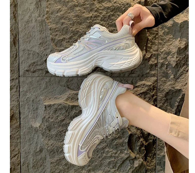 Sneakers for Women 2026 New Style Thick Sole Retro Breathable Lightweight Autumn Height Increasing Casual Sports Shoes Trend