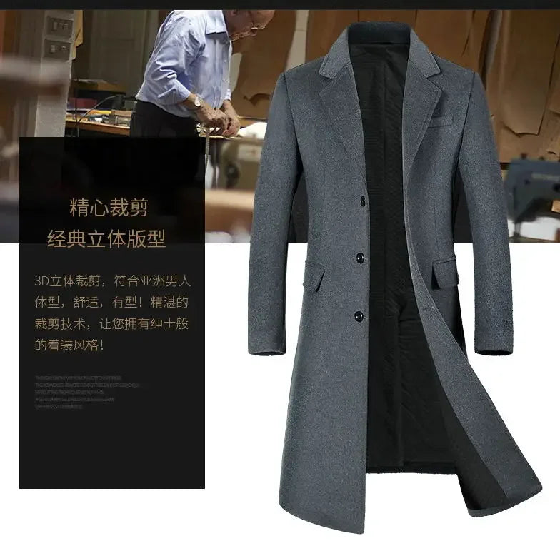 Winter Jacket Men Fashion Business Slim-fit British Style Solid Color Outdoor Cold Casual Trend Thickened Tweed Coat