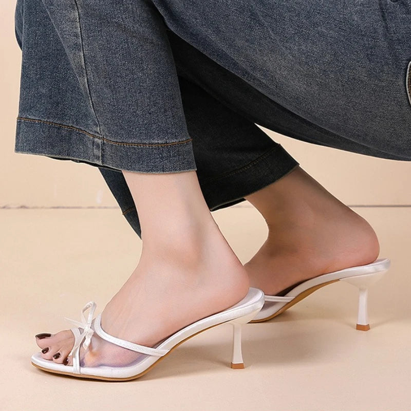 Summer Women's Sandals Elegant Women High Heels Fashion High Quality Butterfly-Knot Open Toe Slippers Brand Designer Women Pumps
