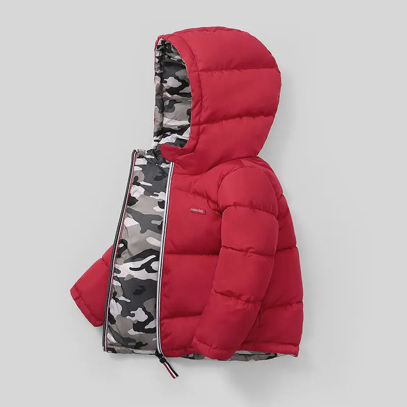 2025 Winter Boys Jacket Children Clothing Keep Warm Cotton Thicken Coats Kids Zipper Hooded Outerwear Plus Velvet Jackets
