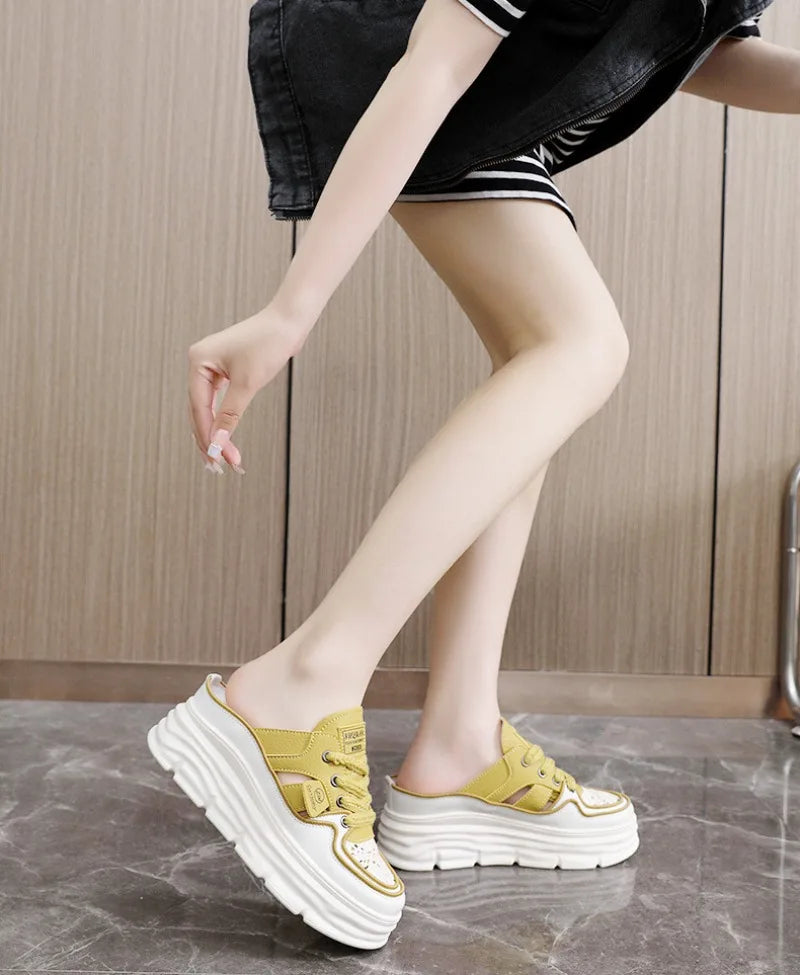 Summer New Women's Sandals Fashion Breathable Increase Baotou Semi-slippers Women Small White Shoe Sexy Dress Sandals Zapatillas