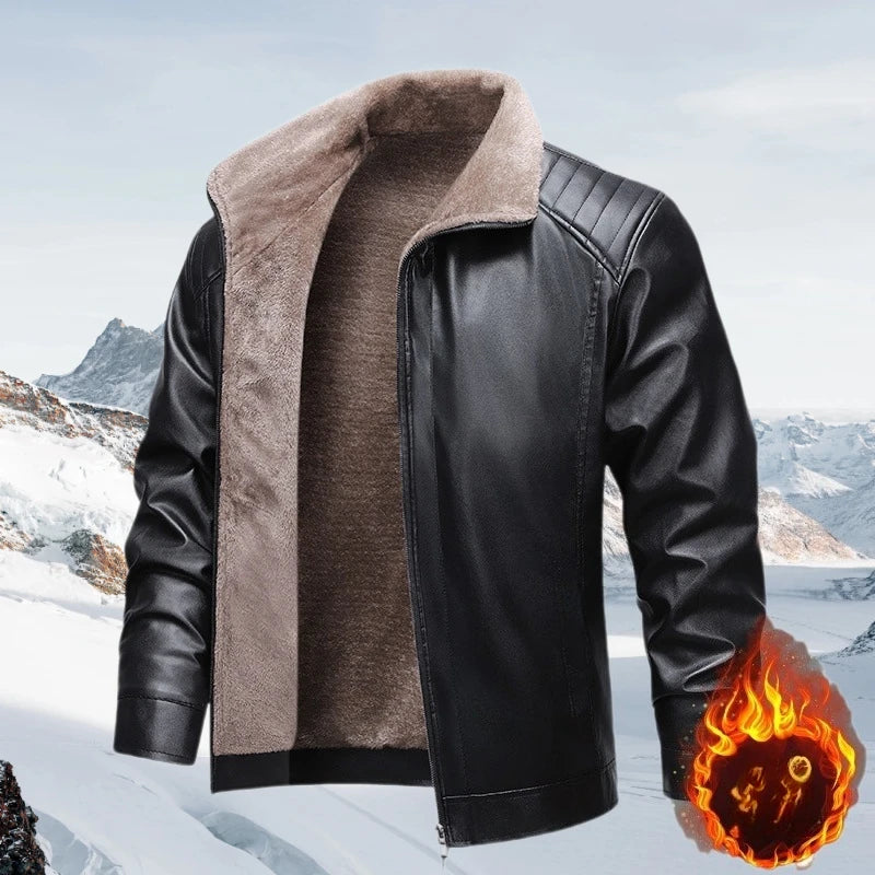 Winter Fleece-lined Leather Jacket Men 2025 New Coat Men's Top Windproof Leisure Mens Streetwear Zipper Retro Moto Biker Jackets