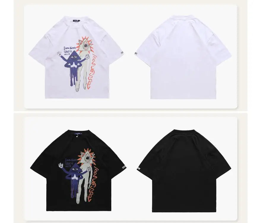 Hip Hop Oversize T Shirt Men One-eyed Alien Print Harajuku T-Shirts Women Streetwear Cotton Loose Short Sleeve Tops Tees Summer