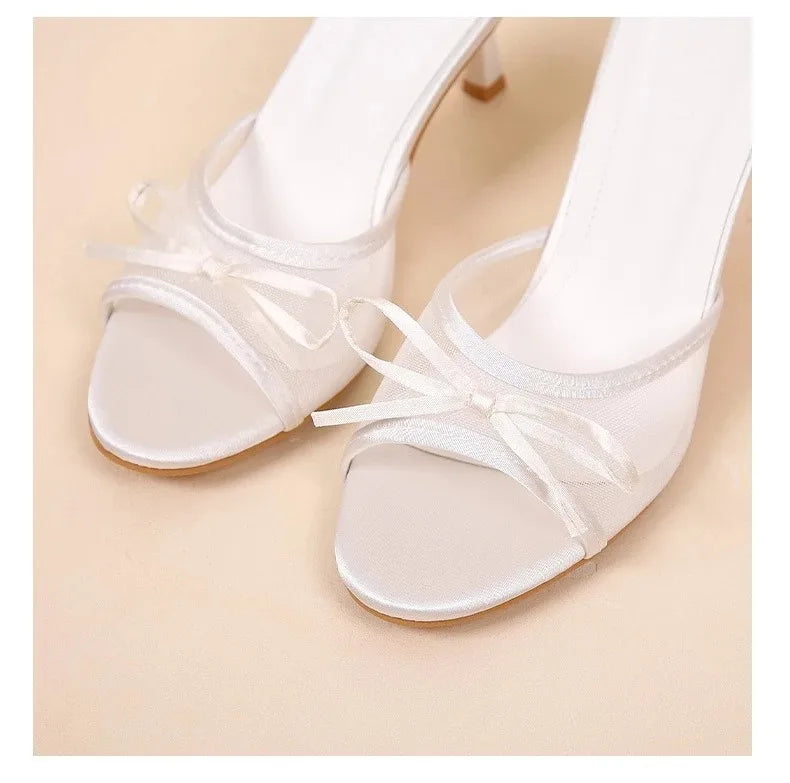 Summer Women's Sandals Elegant Women High Heels Fashion High Quality Butterfly-Knot Open Toe Slippers Brand Designer Women Pumps