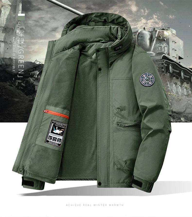 Winter Jacket Men Outwear Fleece Liner Warm Hooded Men multi-pocket Cargo Jacket Men Windproof Casual Hiking Coat Male Clothing