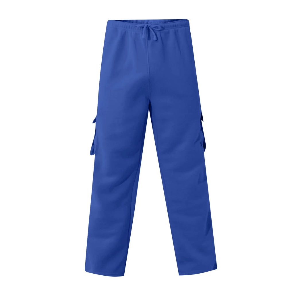 Men'S Cargo Pants Rope Loosening Waist Solid Color Pocket Trousers Comfortable Loose Sports Trousers Casual Wide Leg Pants