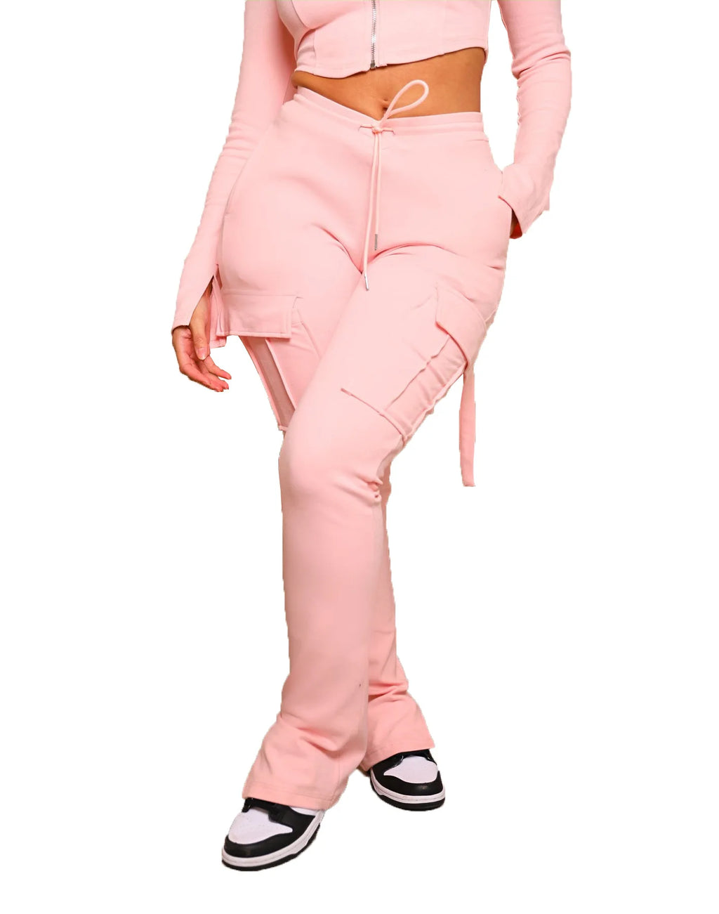 Cargo Pant Women Long Pants Sexy Slim Fit Casual Drawstring Splice Button Pocket Straight Trousers Lace Up High Elastic Waist