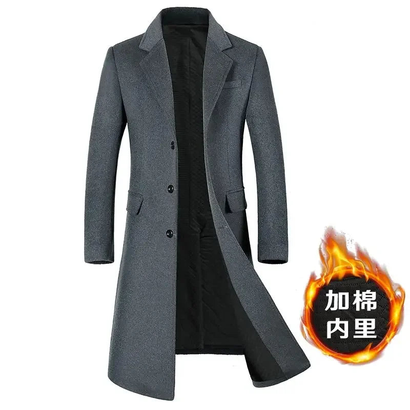 Winter Jacket Men Fashion Business Slim-fit British Style Solid Color Outdoor Cold Casual Trend Thickened Tweed Coat