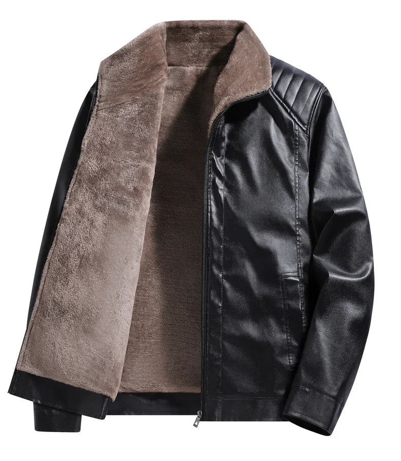 Winter Fleece-lined Leather Jacket Men 2025 New Coat Men's Top Windproof Leisure Mens Streetwear Zipper Retro Moto Biker Jackets