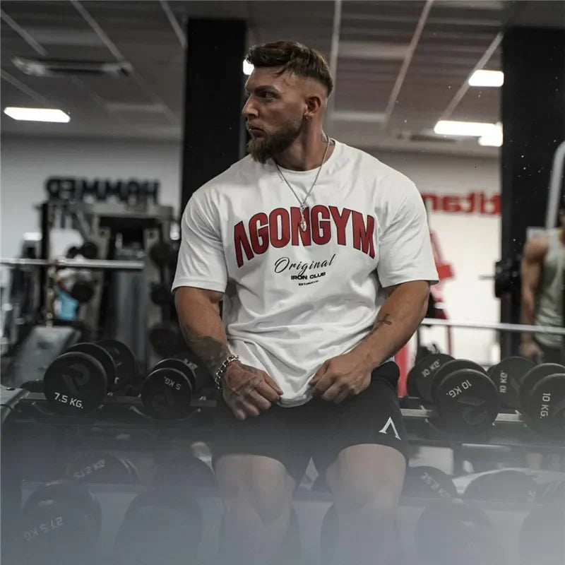 2026 New Sale GYM Oversize Mens T Shirts Oversized Gym T Shirt Plus Size Cotton Tee for Casual Sports & Fitness