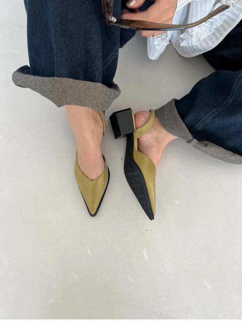 Summer Women's Cover Toe Sandals Elegant Shallow Slip On Shoes Comfort Low Heel Dress Street Style Shoes woman heeled sandals
