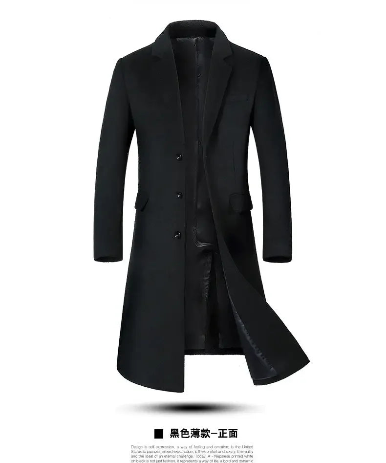Winter Jacket Men Fashion Business Slim-fit British Style Solid Color Outdoor Cold Casual Trend Thickened Tweed Coat