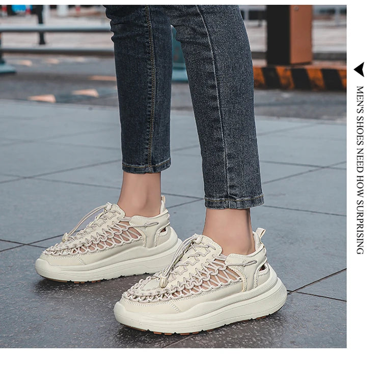 Summer Men Sandals Fashion Handmade Weaving Design Beach Sandals Breathable Casual Flat Sandals Outdoor Couples Sandals Size